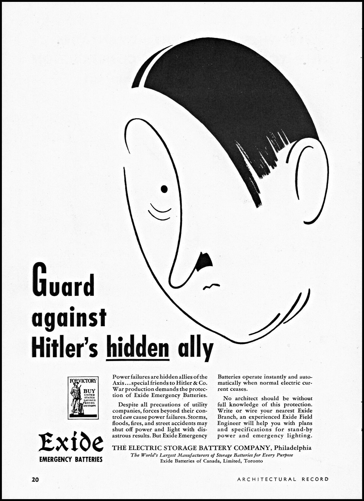 1942 Guarding Hitler\'s hidden ally Exide Batteries vintage art print ad S21