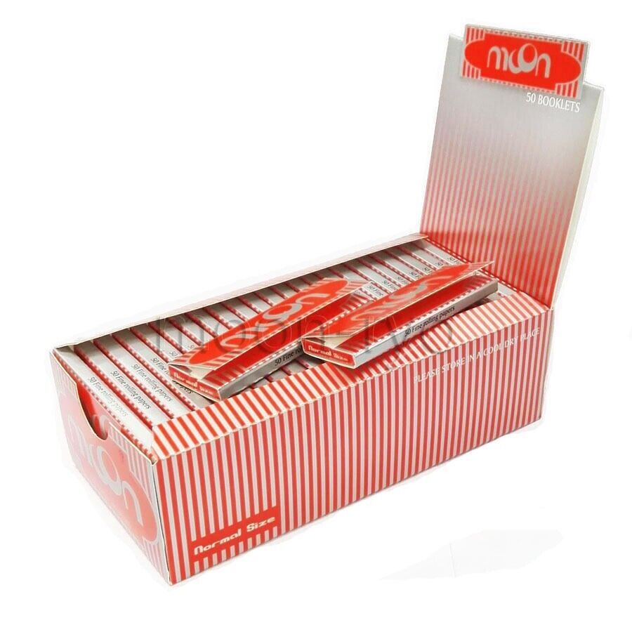 Moon 50 Booklets Rolling Papers Wood Papers 70 mm Cigarette Tobacco Full Box Red