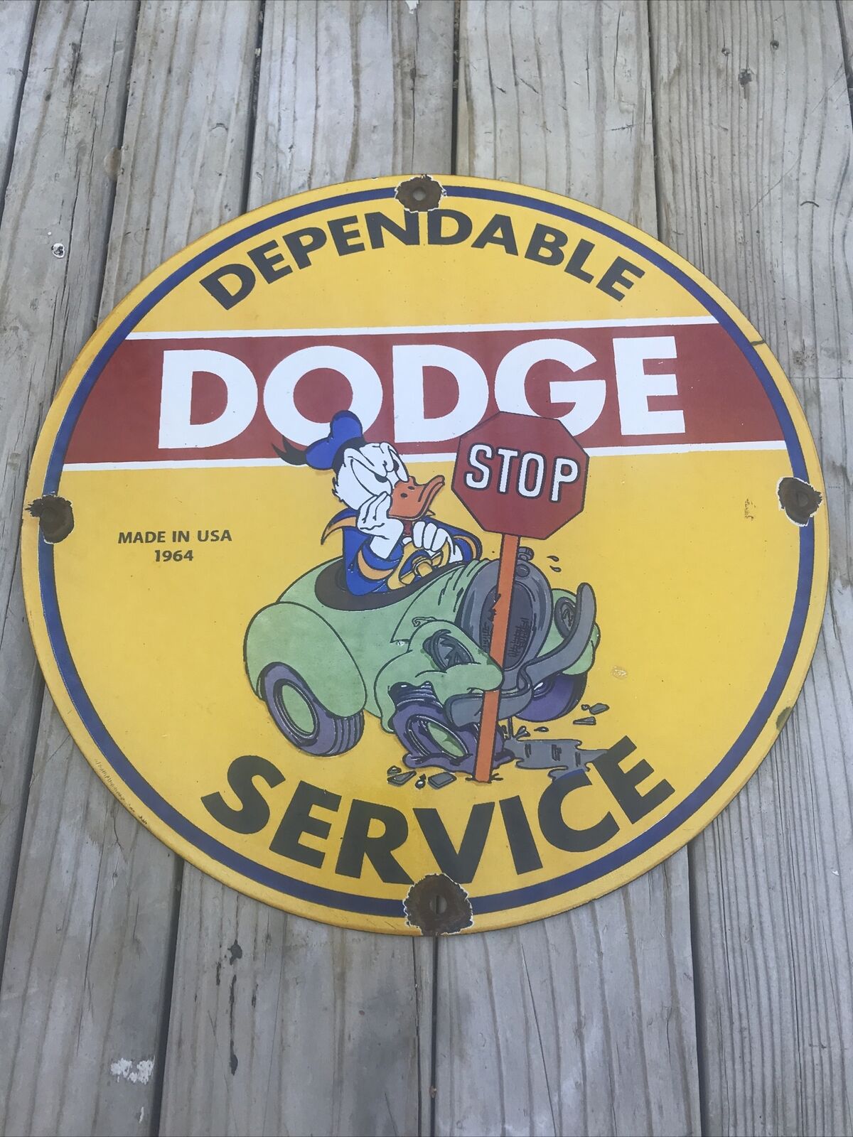 Vintage Donald Duck Dodge Dependable Service Gas Pump Sign