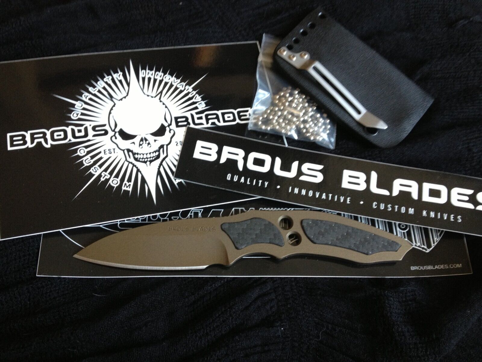 Brous Blades Custom Knife 3/16\'\' Cerakote D2 Steel, Carbon Fiber, Kydex sheath