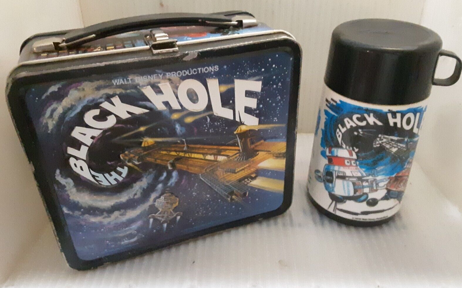 ~RARE 1979 The Black Hole Metal Lunch Box & Thermos ~Disney Movie Nice Lunchbox