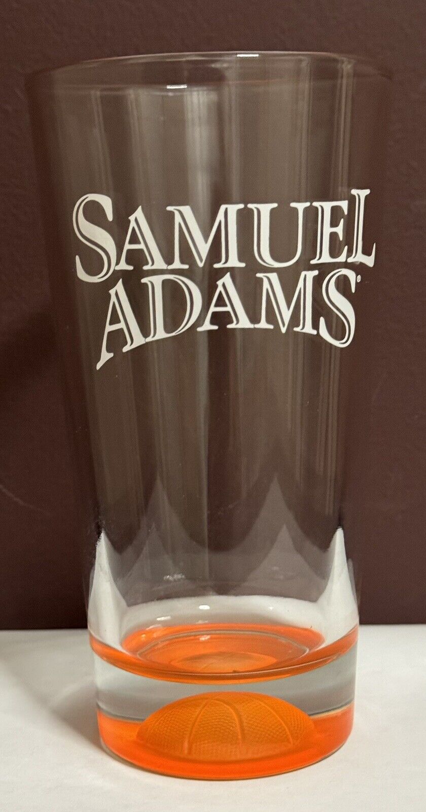 Samuel Sam Adams Beer Glass Basketball 3D Bottom Neon Orange 16 oz Pint Glass