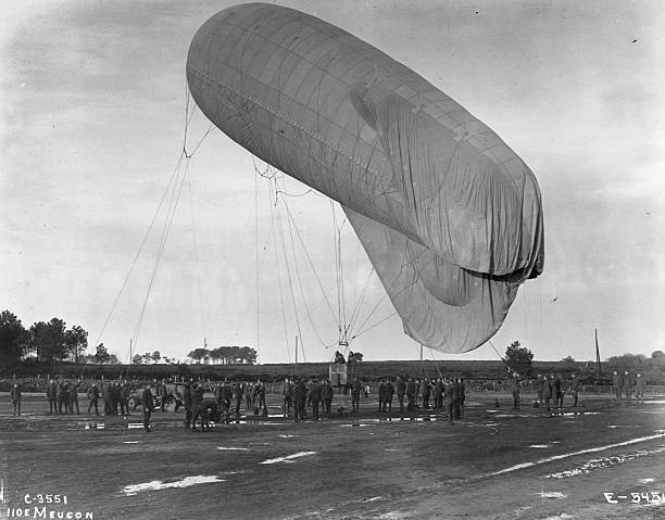 An observation balloon ascending from an airfield at Camp de Meuco- Old Photo