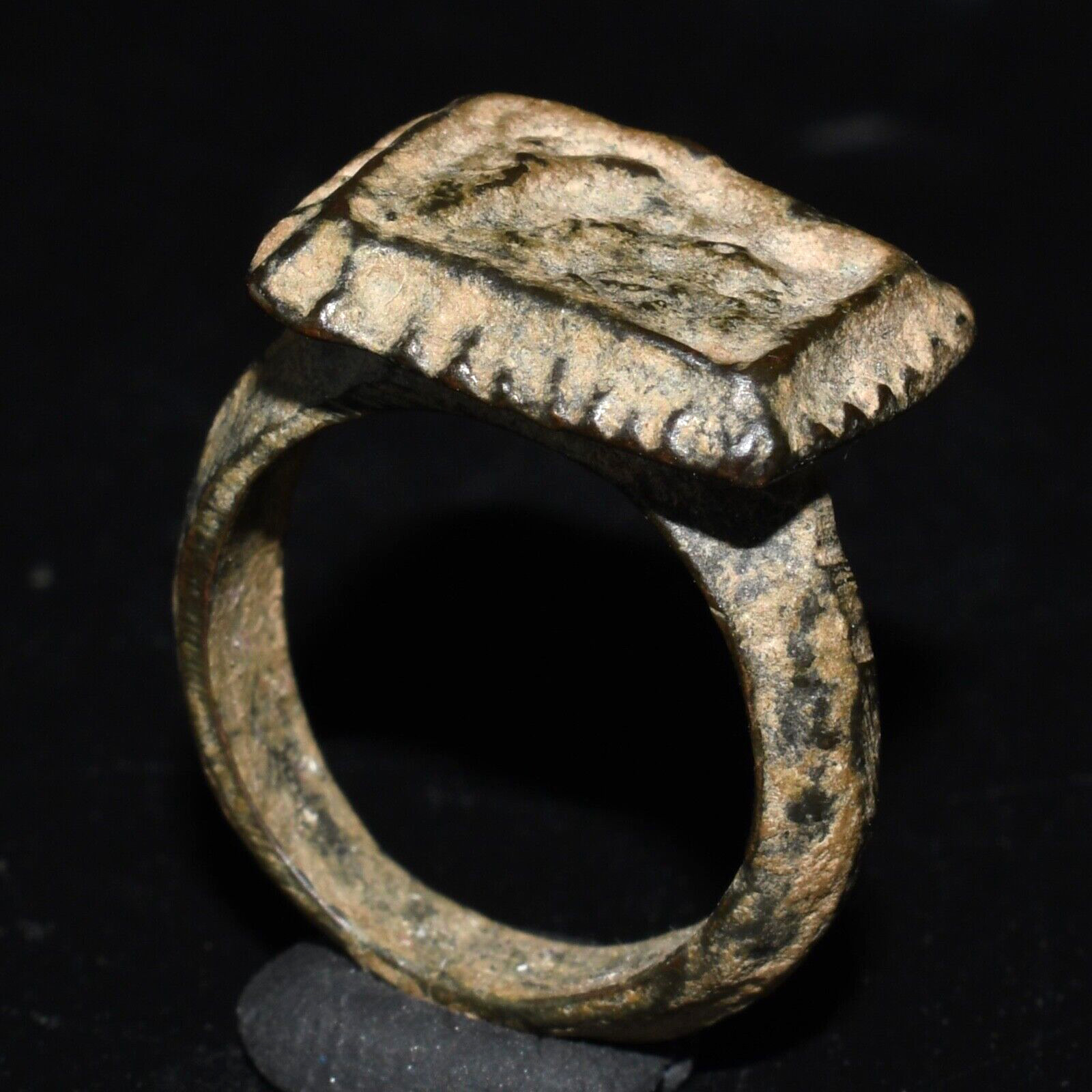 Ancient Roman Silver Ring with Decorated Engraved Bezel Circa 2nd-3rd Century AD