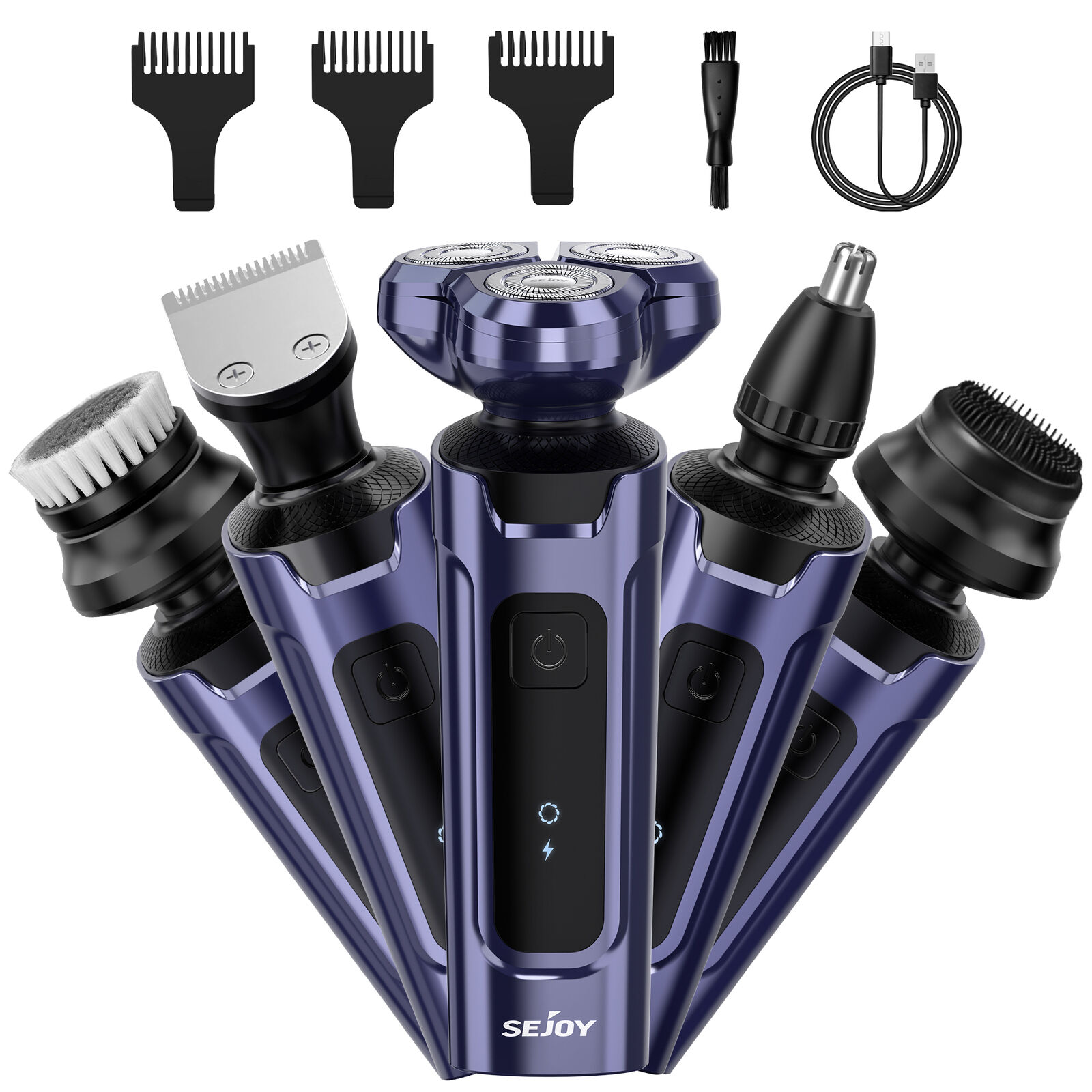 5 in 1 Electric Rotary Shaver Beard Nose Hair Trimmer Wet and Dry Razor for Men