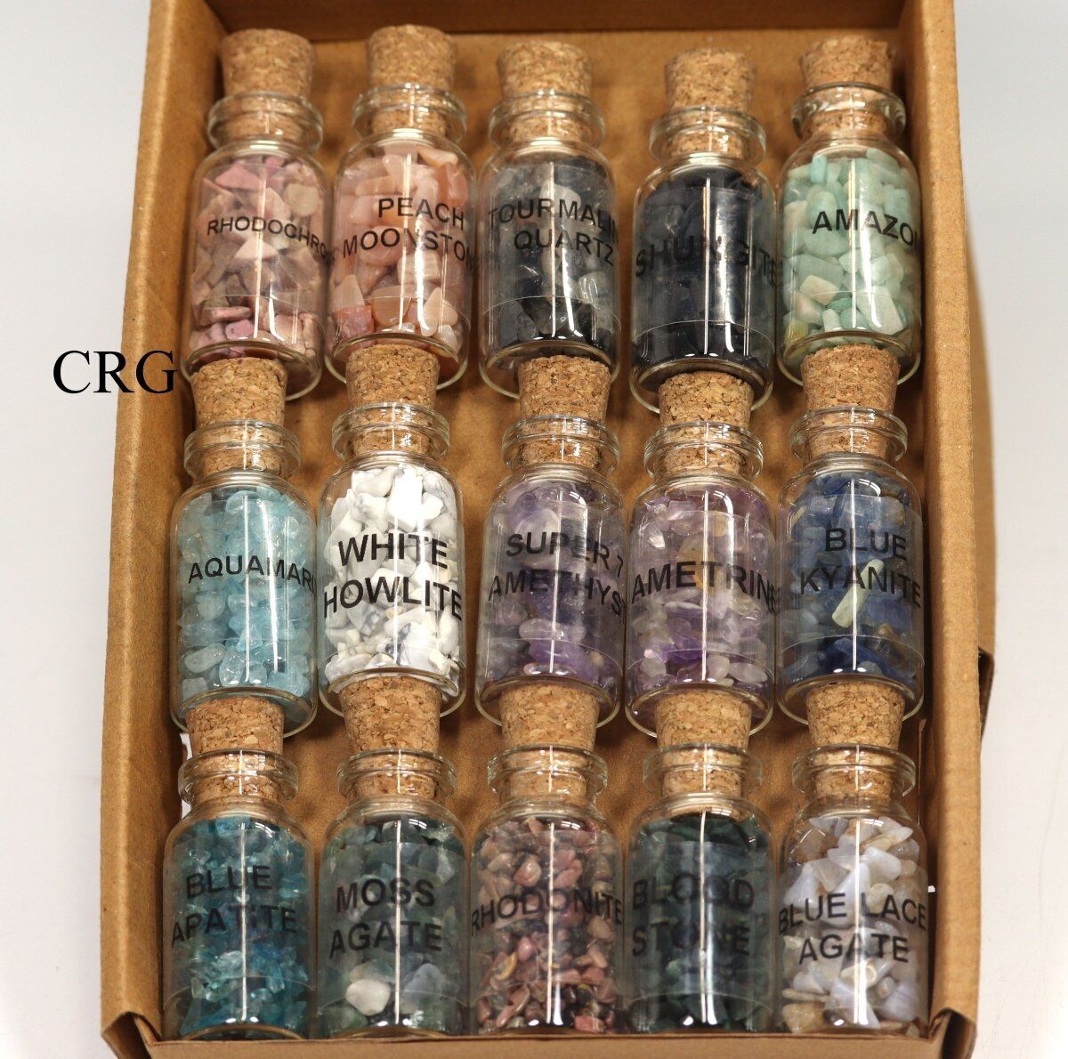 Assorted Gemstone Chip Bottles (75 Pieces)(5 Sets Of 15) Bulk Wholesale Lot