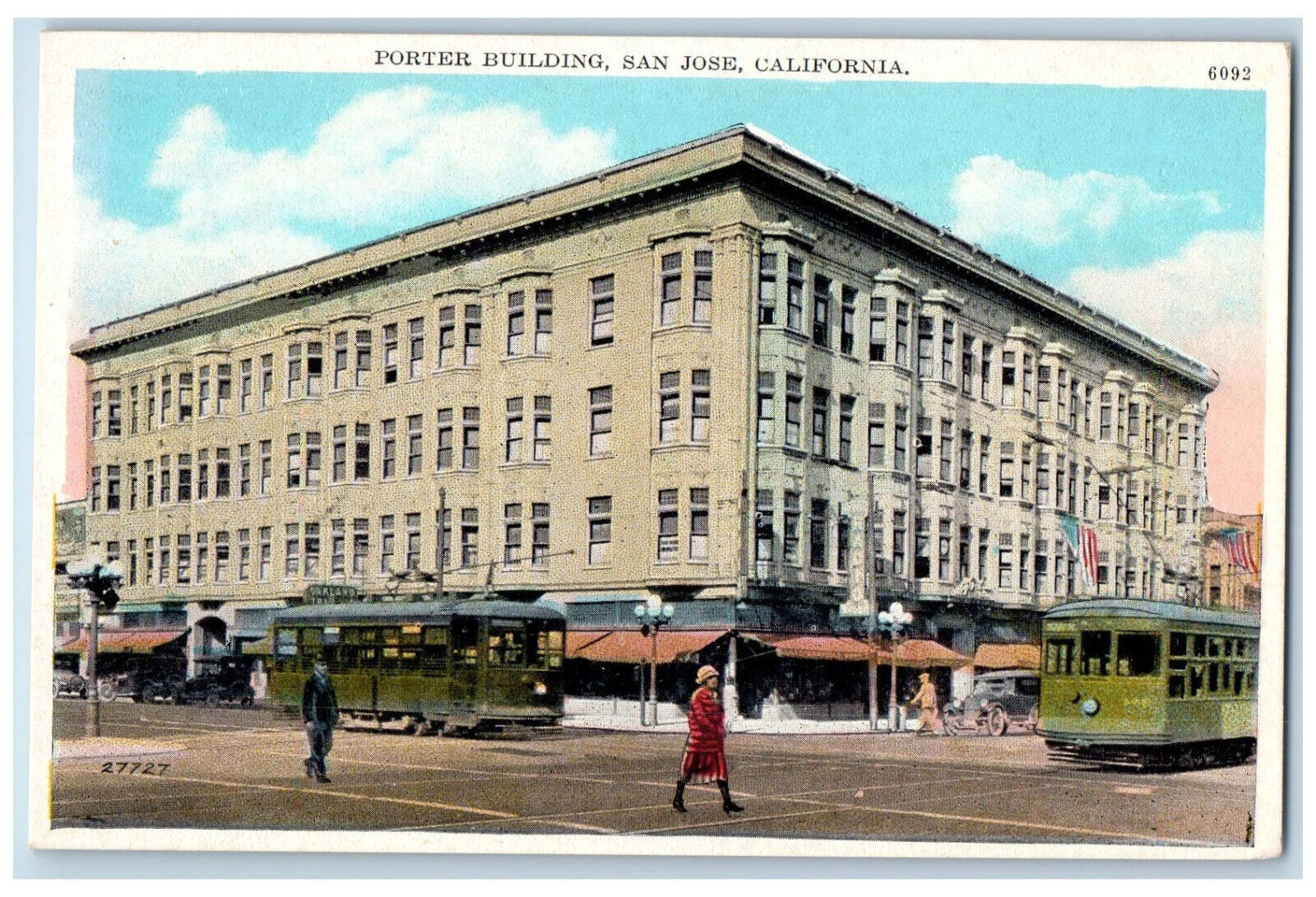 Porter Building Exterior Scene Cars Street San Jose California CA Postcard