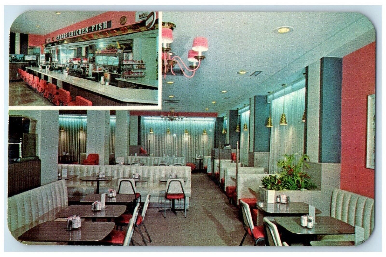 c1960 Walgreen\'s Grill Room Interior Restaurant Denver Colorado Vintage Postcard