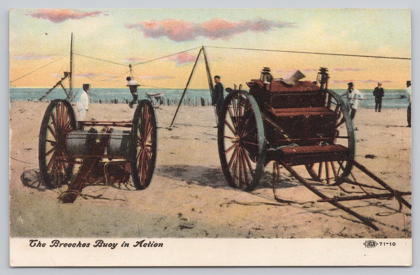 The Breeches Buoy In Action Ocean Beach View Antique Divided Back Postcard