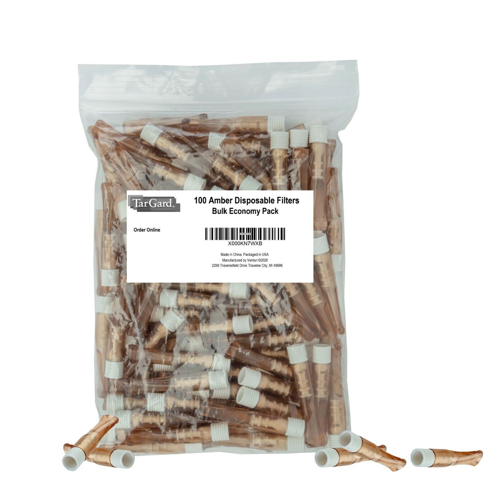TarGard Original Disposable Cigarette Filter - Amber Color - 100 Count Bulk Bag