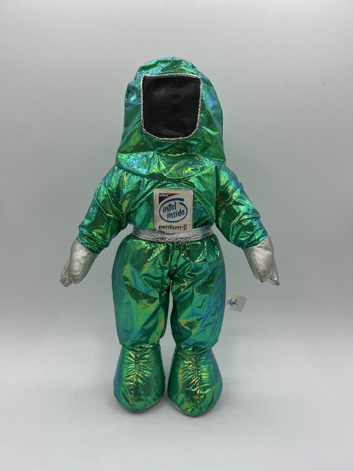 Vintage Intel Inside Space Man Bunny People Plush Standing Green Metallic 13”