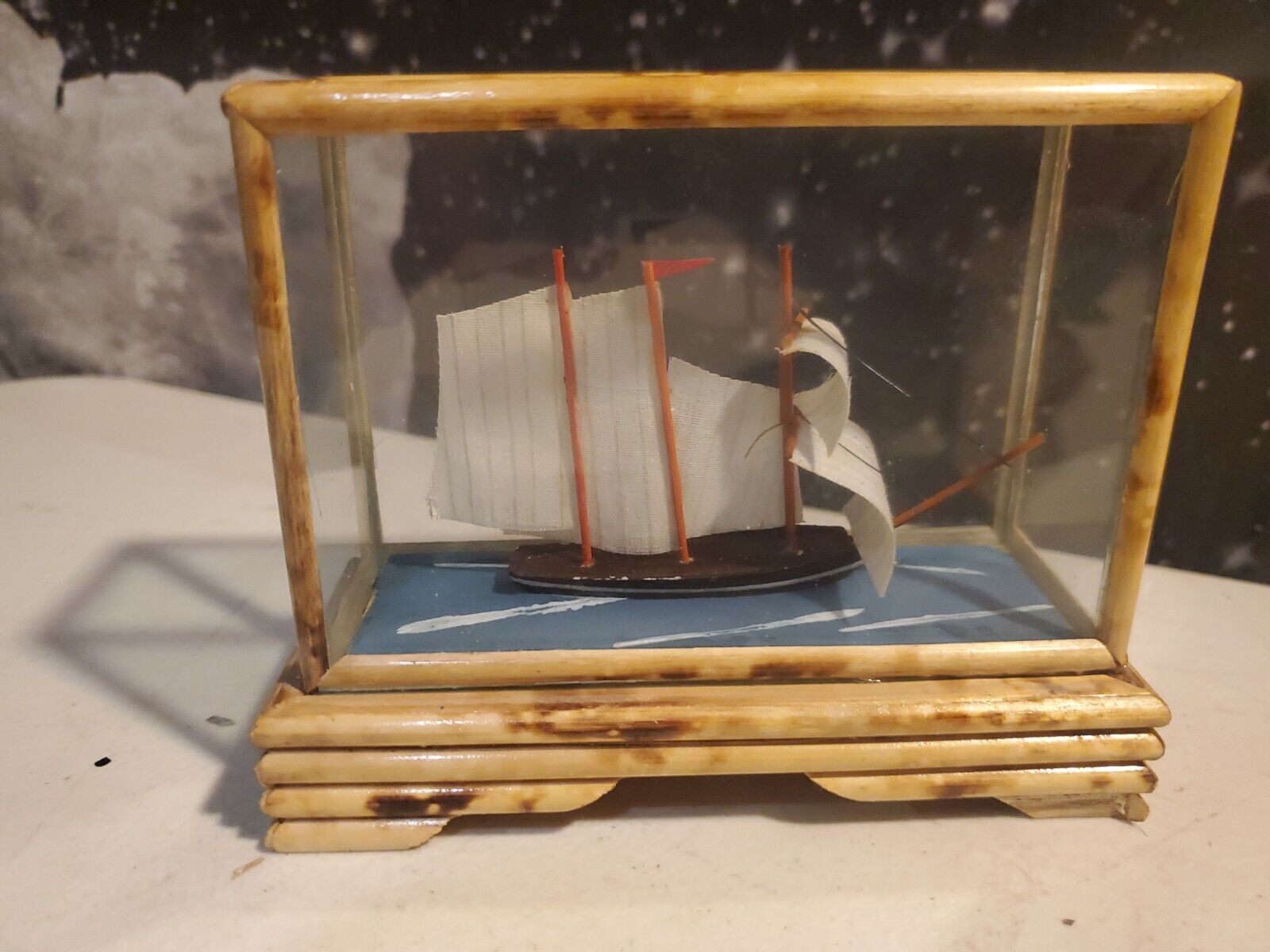 Model Ship Wooden 3D In Handmade Glass and Wood Display Box 5x4x2