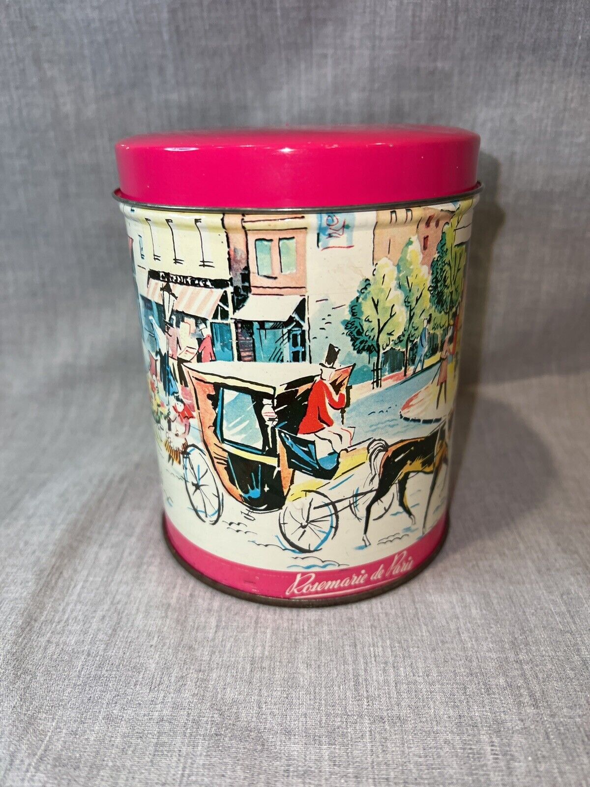 Vintage Rosemarie De Paris Candy Tin, Horse Drawn Carriage, City Scene