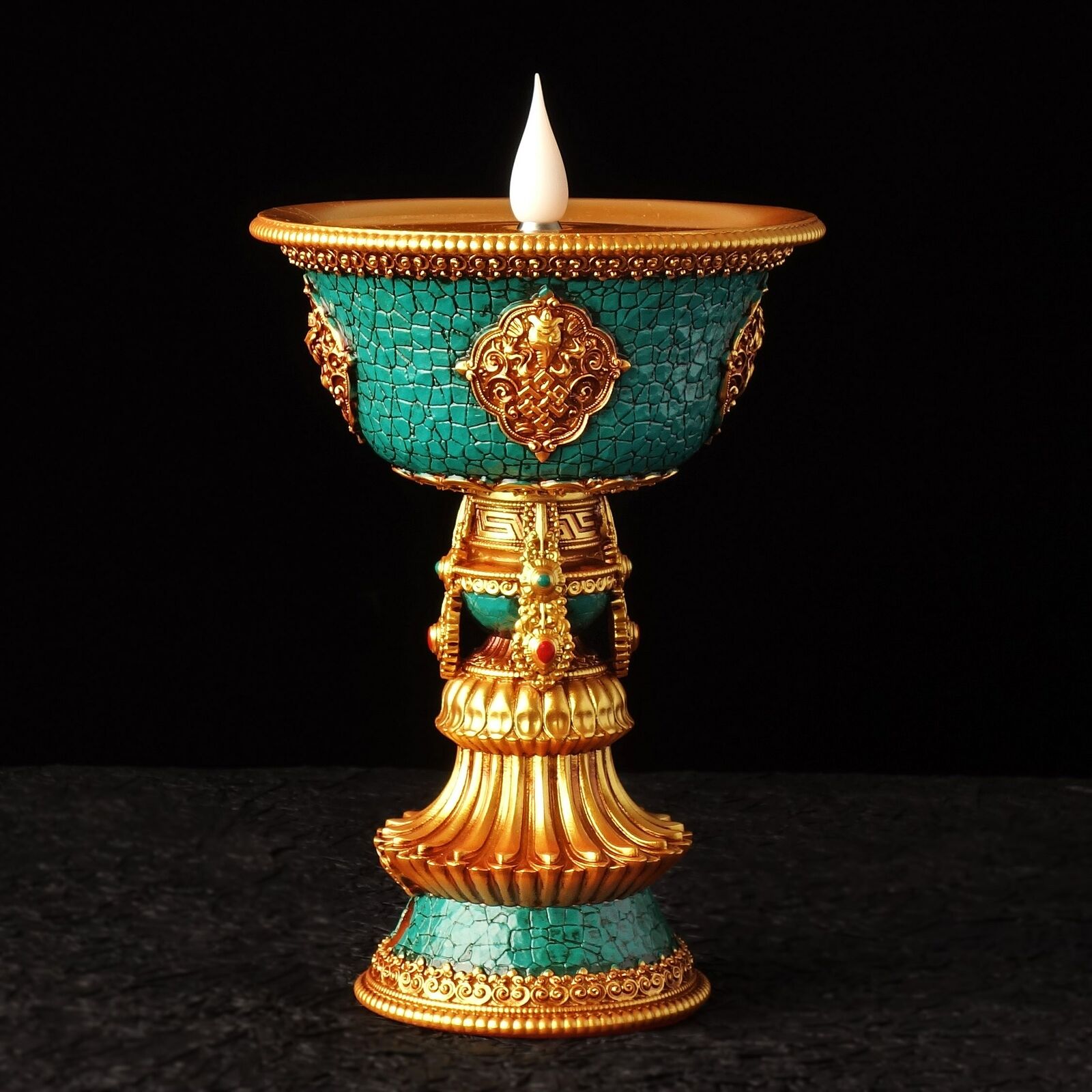 1pc 16cm Tibetan Candle Holder Decor LED Electronic Candlestick Buddhist Lamp