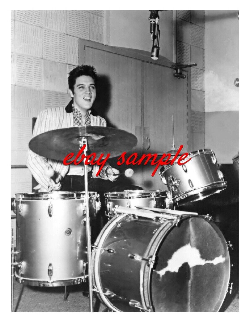 ELVIS PRESLEY CANDID PHOTO - Playing the drums, Circa 1956