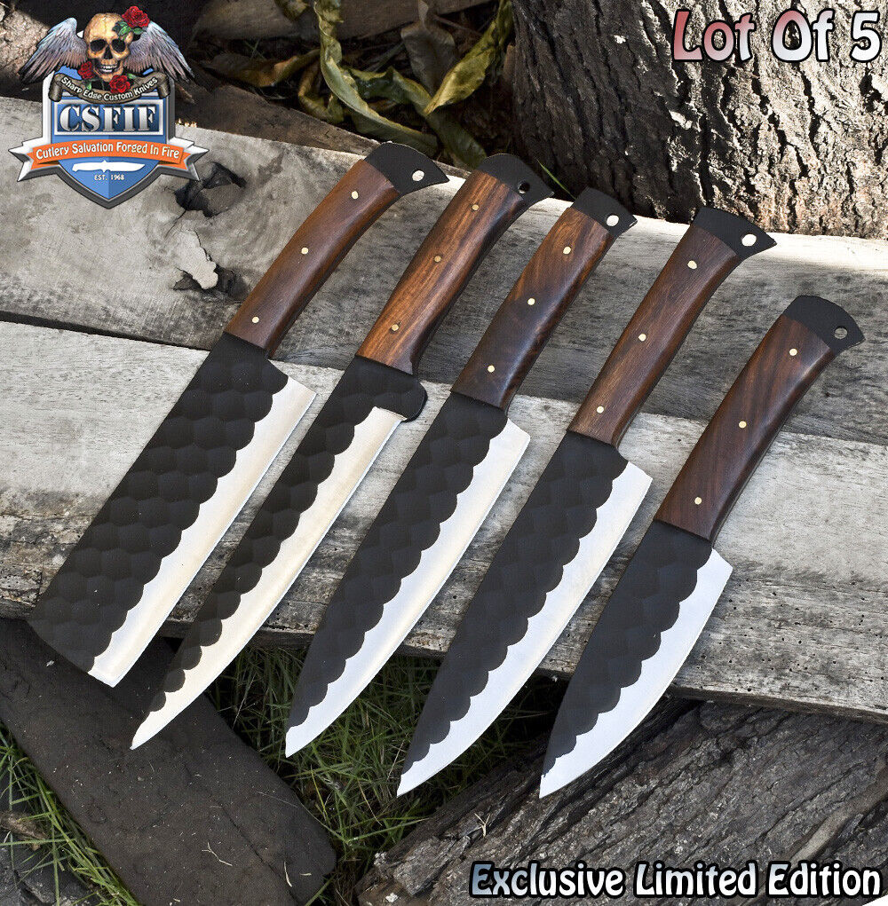 CSFIF Hand Forged Chef Knife D2 Tool Steel Walnut Wood Lot of 5 Gift Razor Sharp