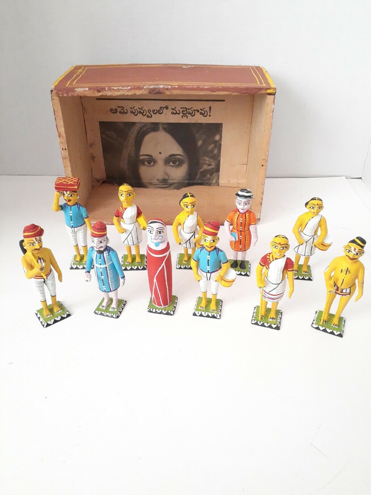 Wood India Figurines 3.5 Inches Tall  11 Pieces And Display Box