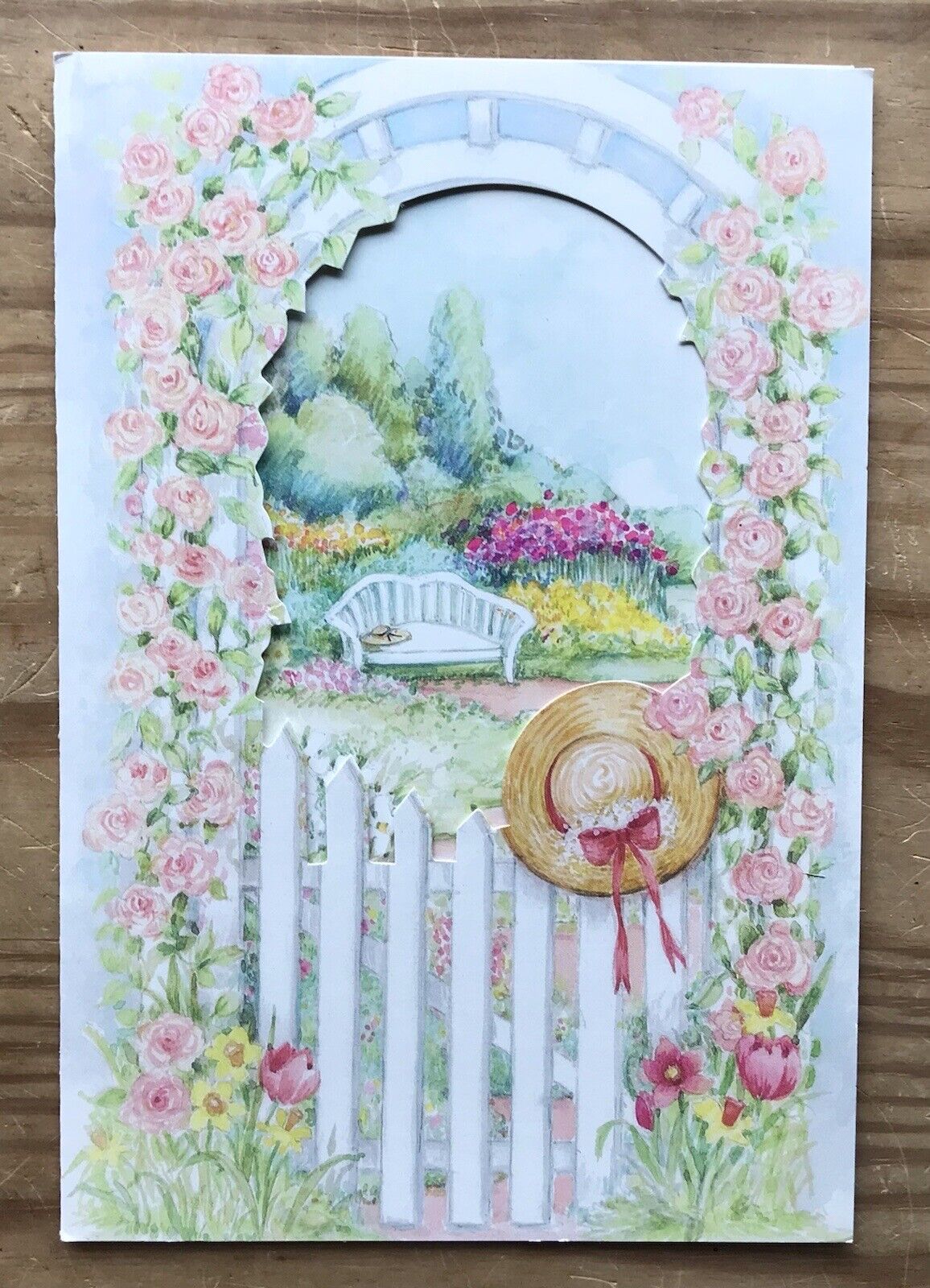 Vintage Olympicard White Pocket Fence Garden Gate Straw Hat Get Well Card