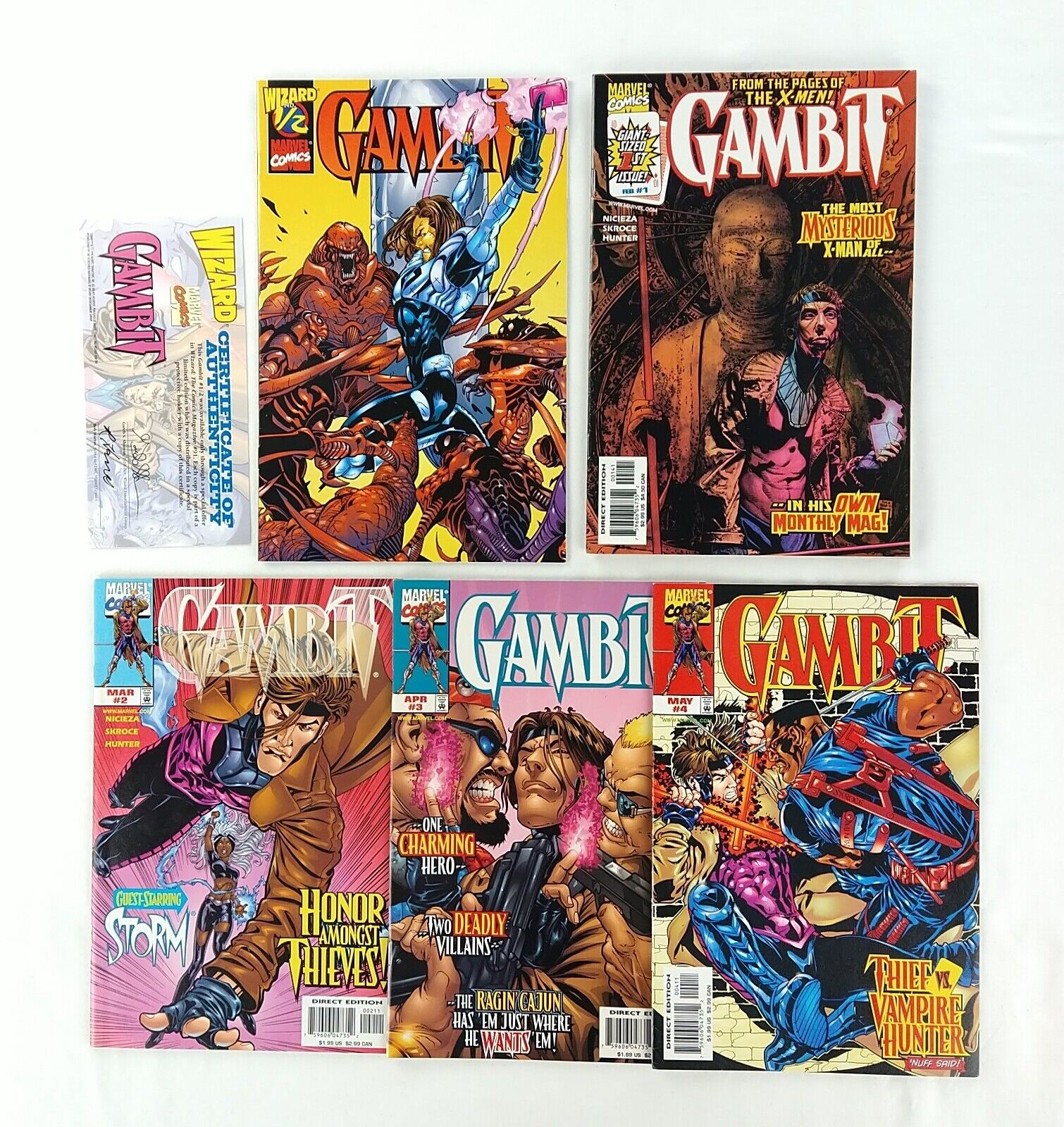Gambit #1/2 1 Variant 2 3 4 Lot w/ Wizard COA (1999 Marvel Comics)