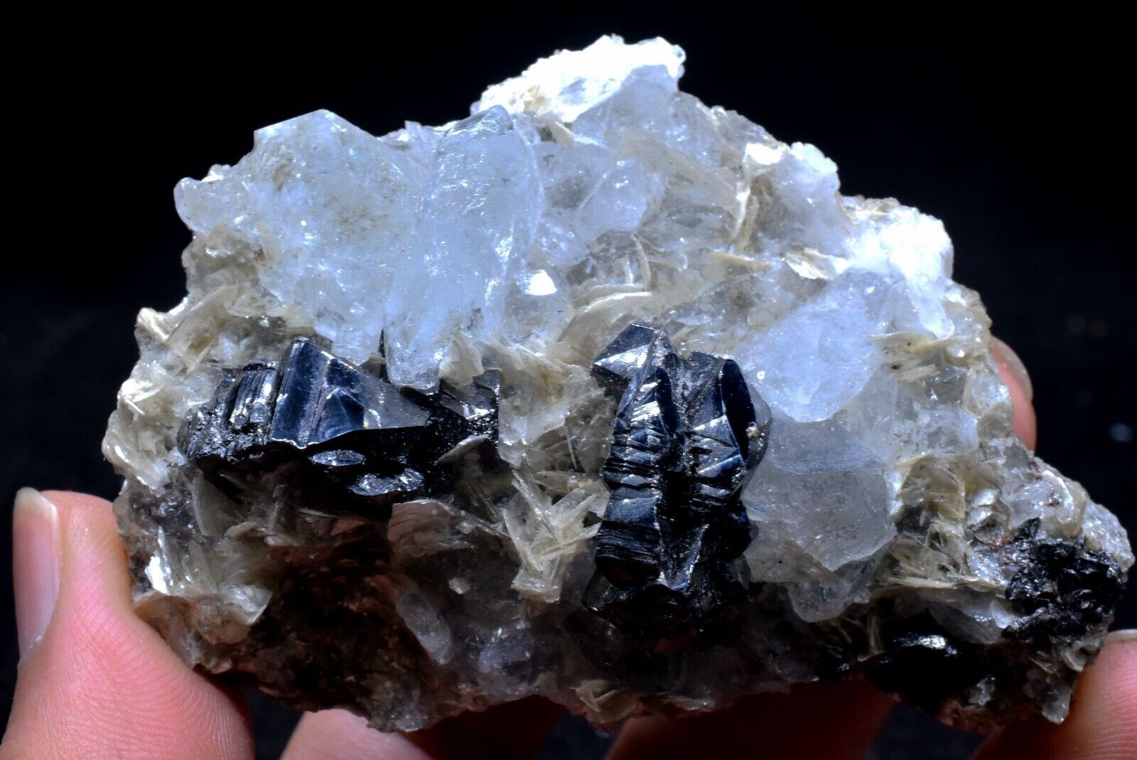128g Natural CASSITERITE AQUAMARINE Crystal Cluster Rare Mineral Specimens