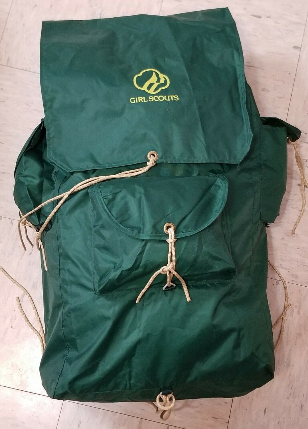 Vintage 1980s Girl Scouts Large 3 Outside Pockets Green Nylon Backpack No Frame 