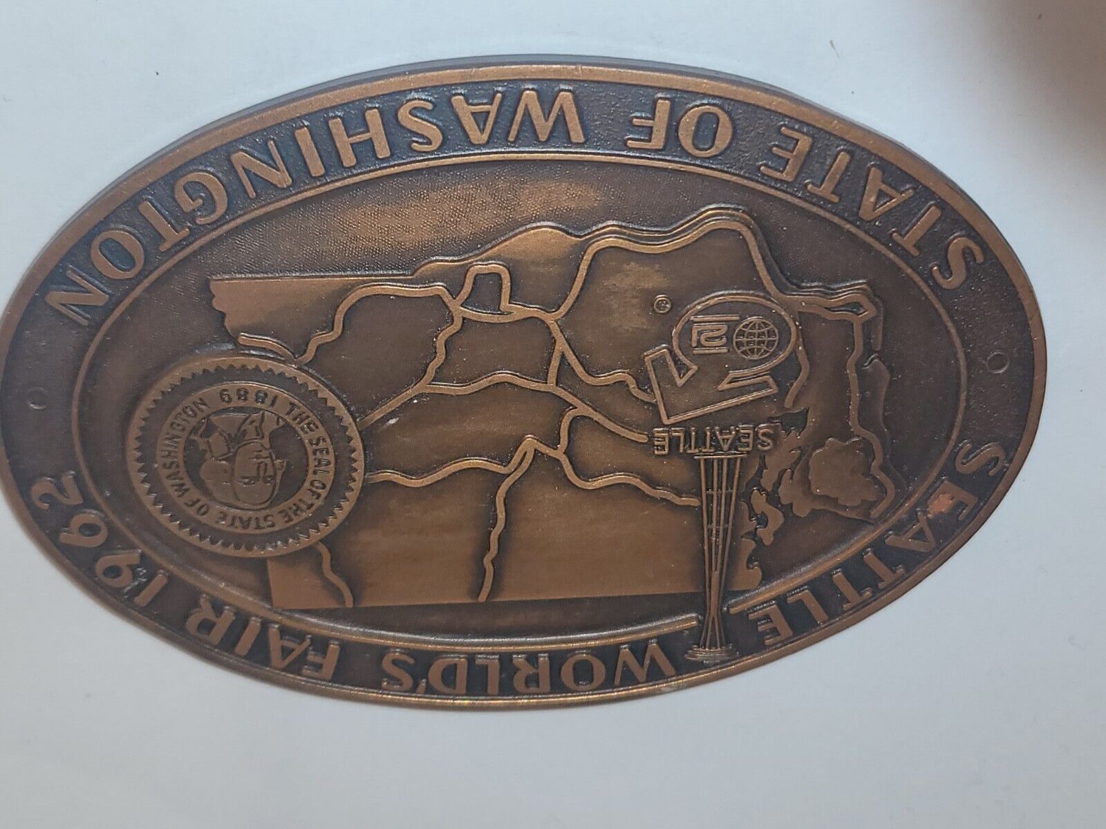 1962 Washington State Seattle World's Fair Brass Plaque MADE IN GERMANY 