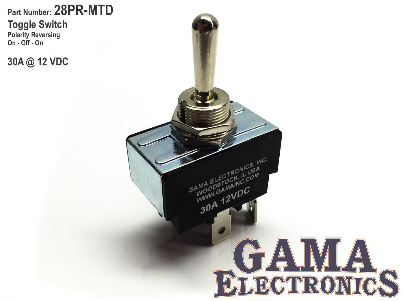 30 Amp Toggle Switch Polarity Reversing DC Motor Control - Maintained - 28PR-MTD
