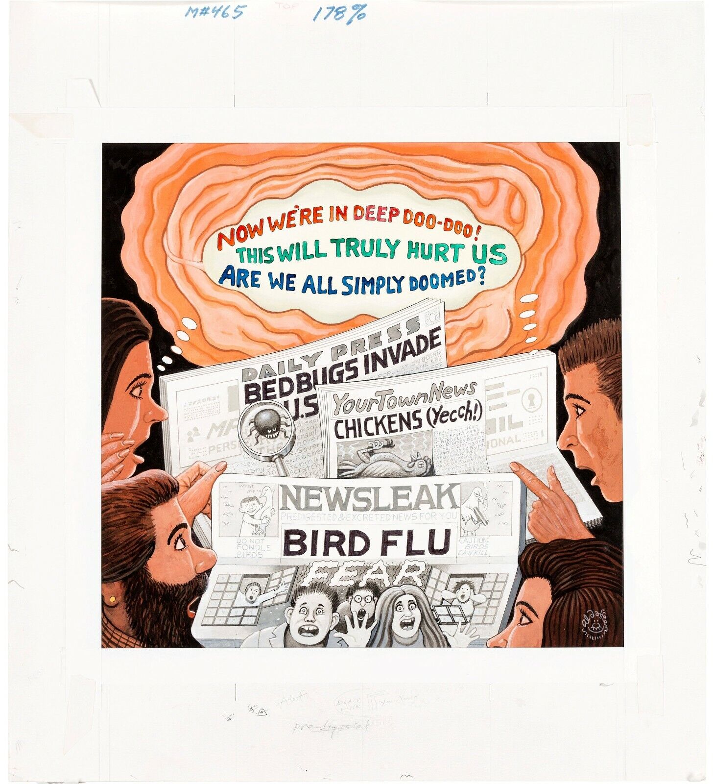 Al Jaffee original art Fold-In Mad Magazine #465 (2006) Kobe Bryant Bird Flu NSA