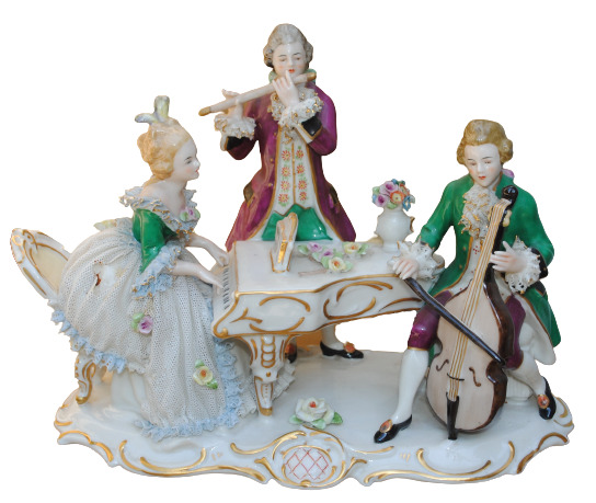 Antique German Porcelain Dresden Lace Figurine Musical Group Large