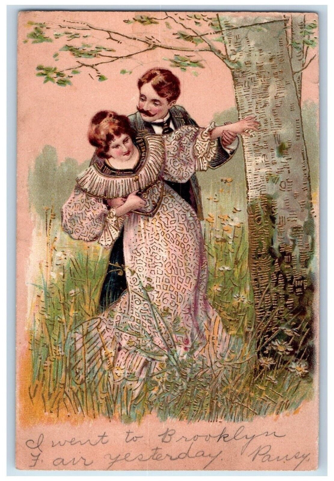 1905 Sweet Couple Romance Embossed Eastford Clarks Corner CT Antique Postcard