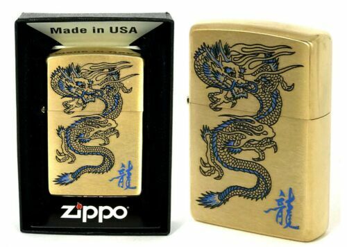 ZIPPO LIGHTER NEW BLUE or RED DRAGON HIGH POLISH GOLD CUSTOM MADE IN USA