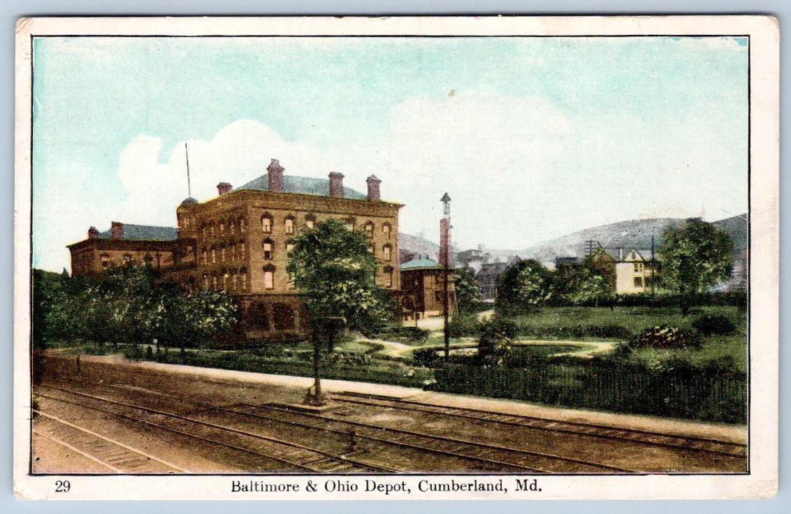 1909 BALTIMORE & OHIO B & O RAILROAD DEPOT CUMBERLAND MARYLAND*MD*POSTCARD