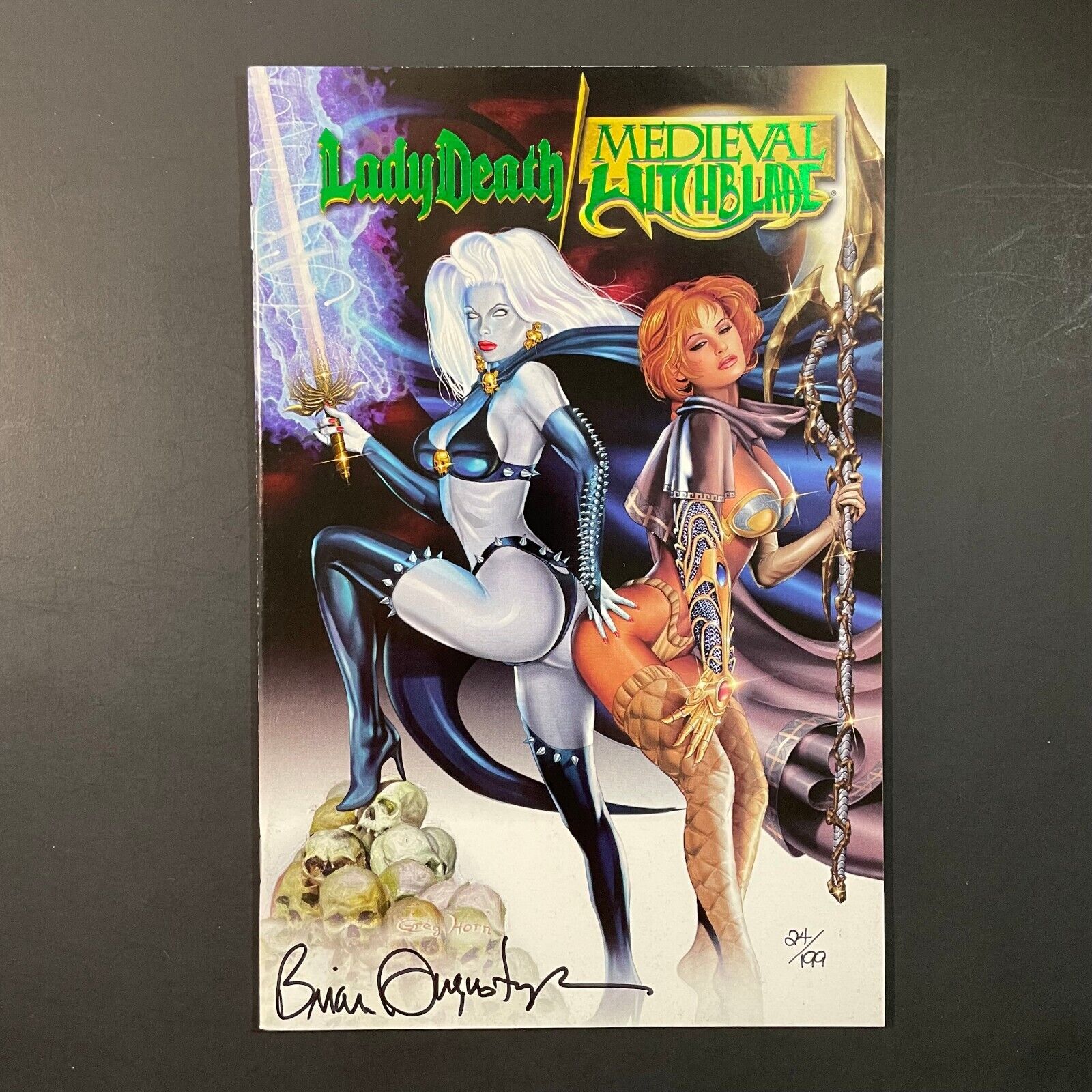 Lady Death Medieval Witchblade 1 SIGNED Brian Augustyn GREEN VARIANT 2001 comic