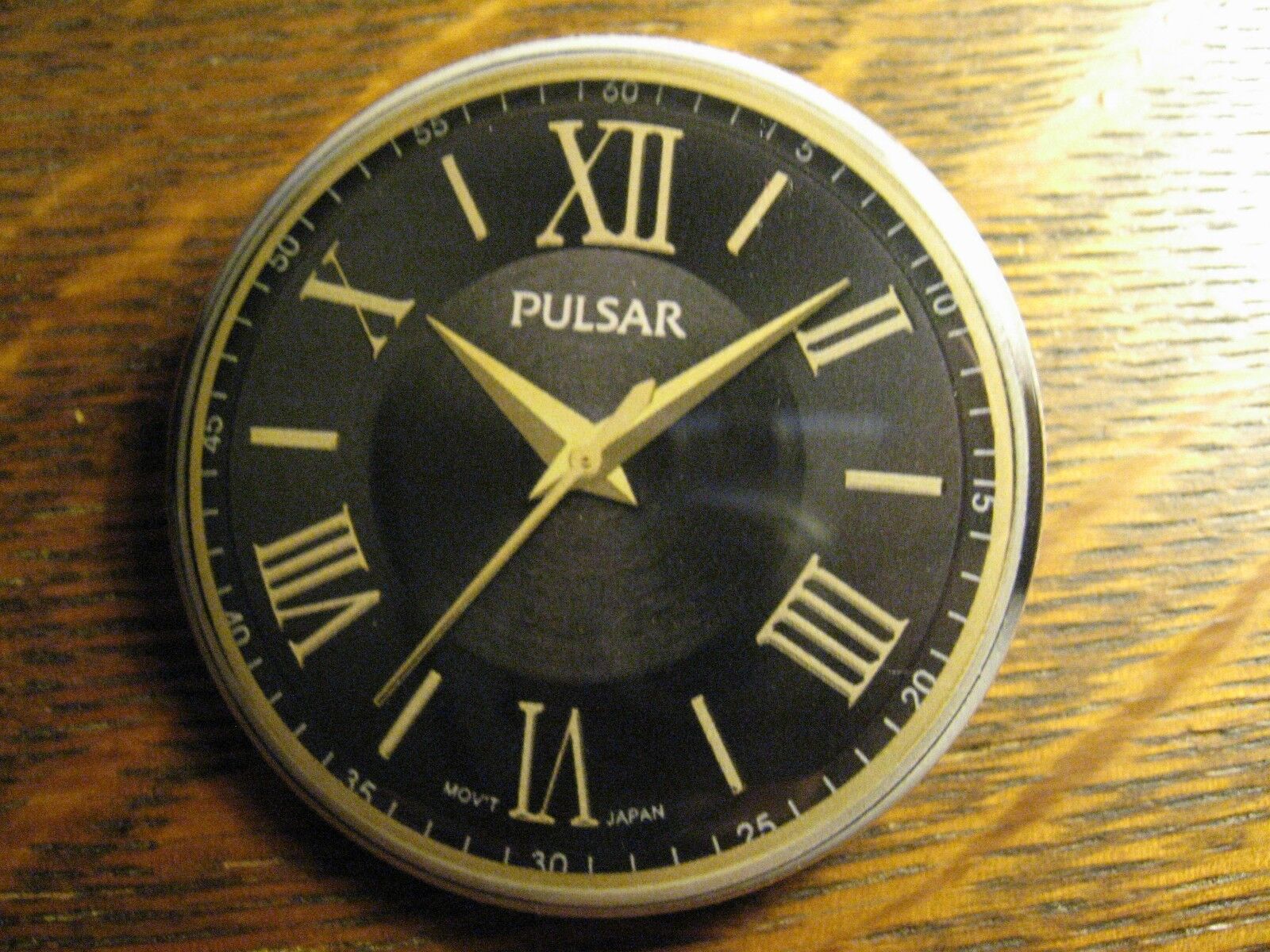 Pulsar Gold Black Face Wrist Watch Logo Advertisement Pocket Lipstick Mirror 