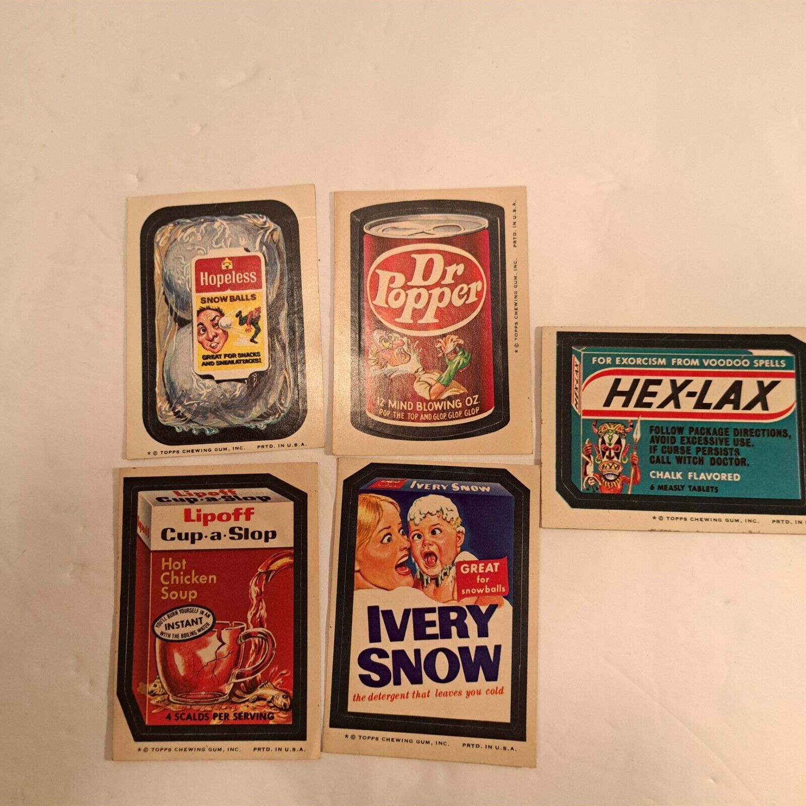Lot of 5 Topps Wacky Packages Stickers 1974, 8th Series