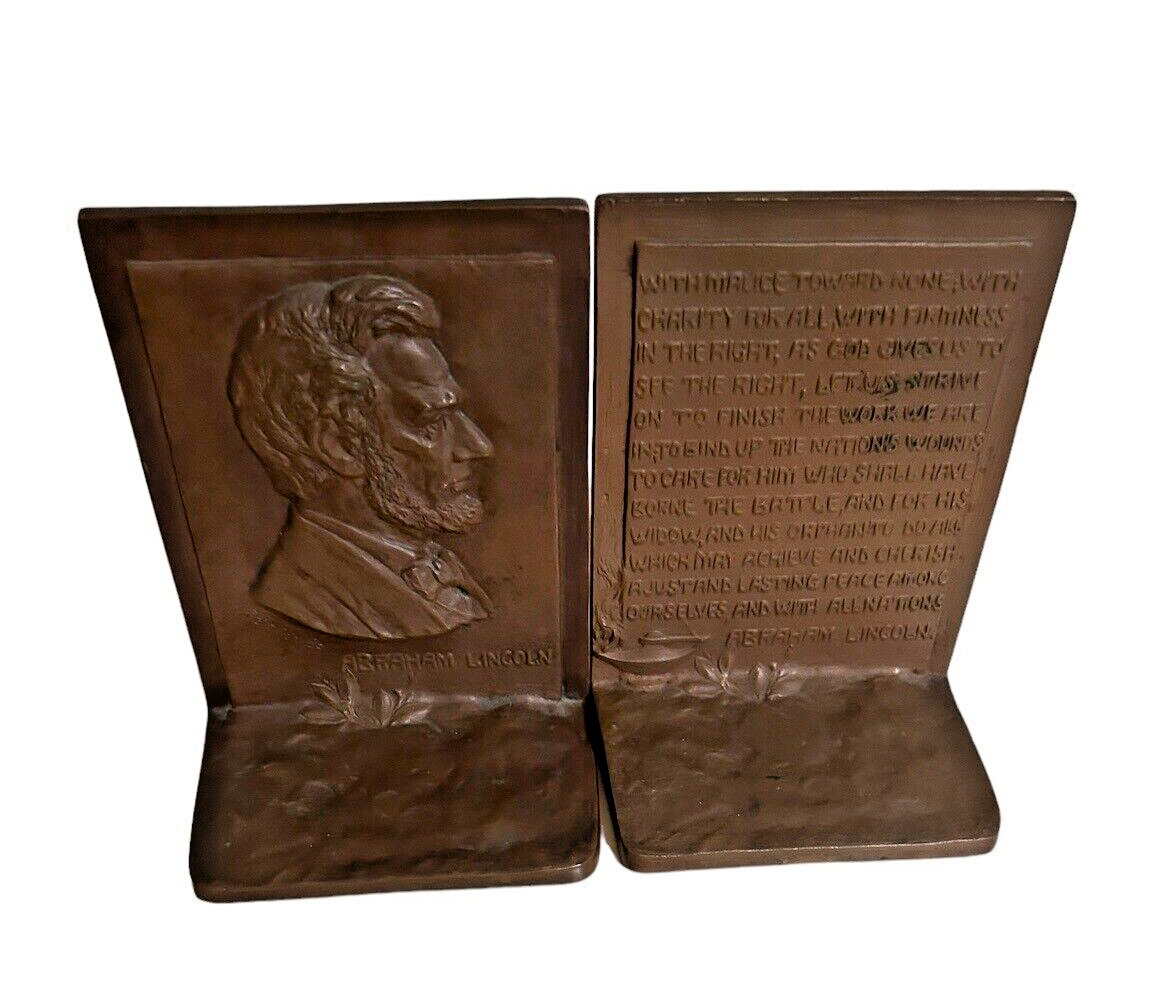 Antique Abraham Lincoln Bronze Bookends Cast By Griffoul Signed M. Peinlich 1914