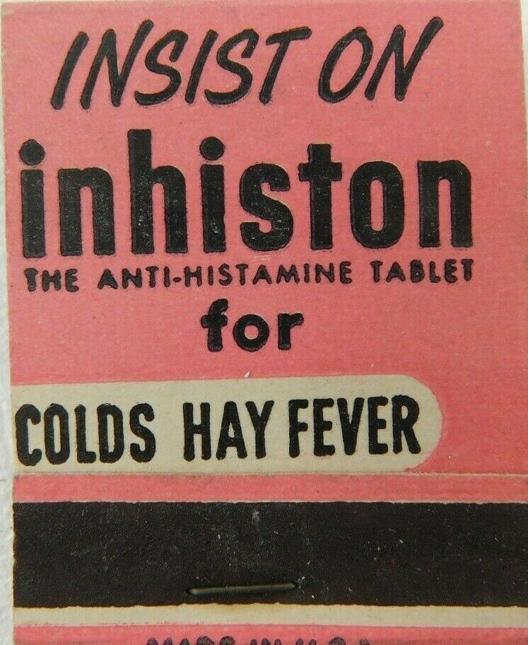 Insist On Inhiston For Colds Hay Fever Unstruck Vintage Matchbook