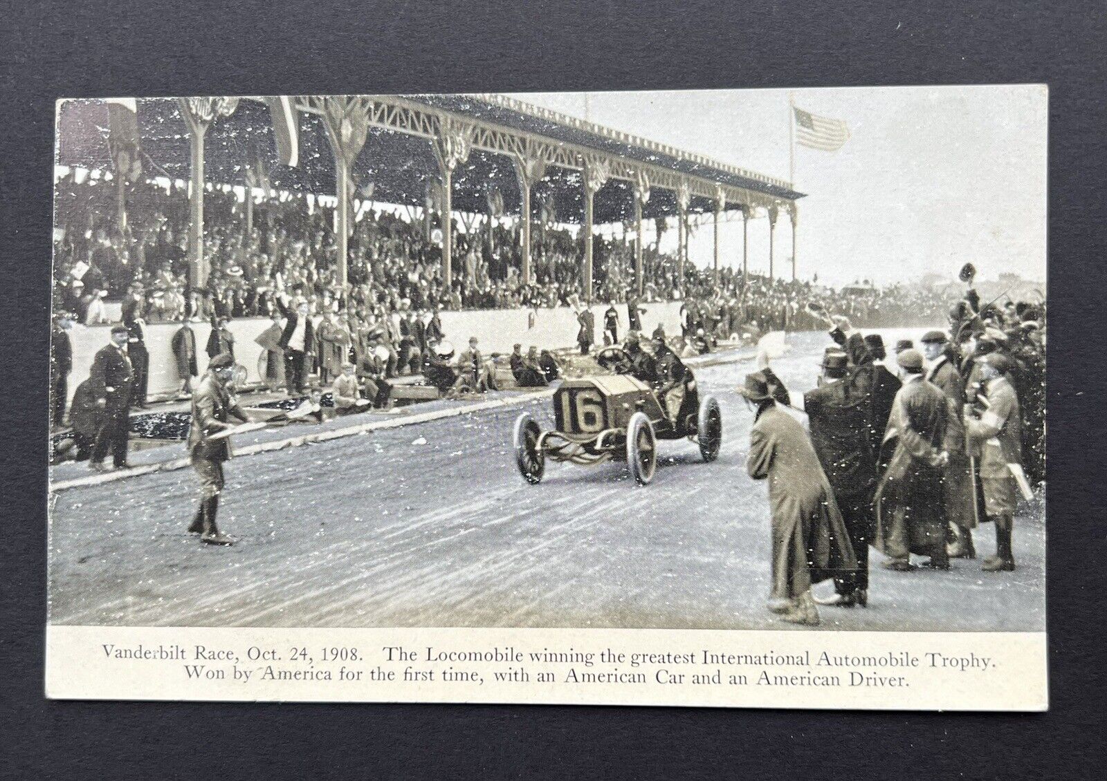 1908 Vanderbilt Cup Race Postcard/ The Most Important Win In Auto Racing History