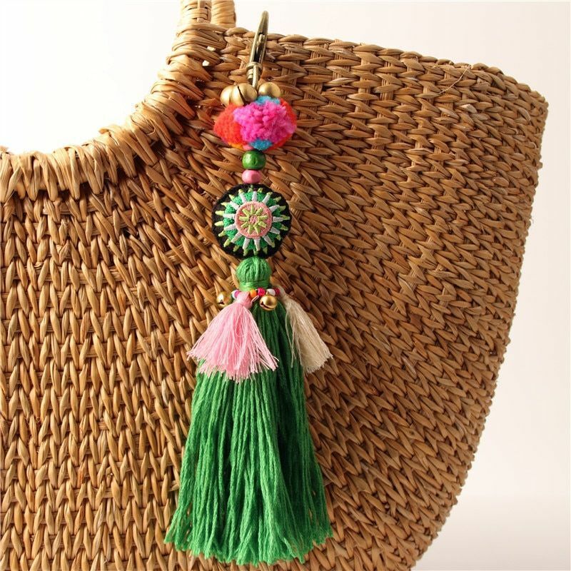 1pc Bohemian Pom Pom Keychains Green Tassel Rainbow Charms Jewelry Fashion Acces