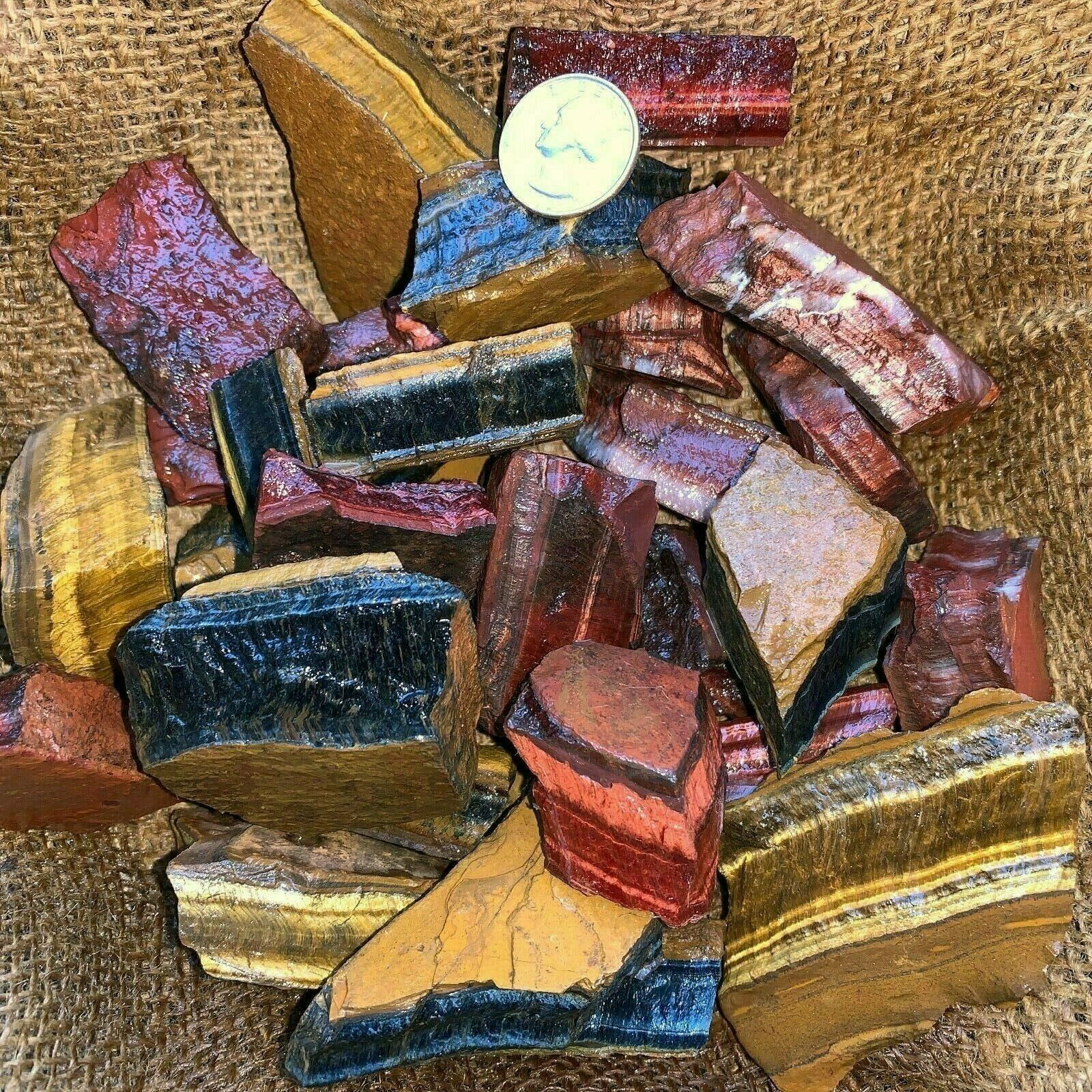 MIXED Tiger Eye Rough (RED, BLUE, GOLD)- 2000 Carat Lots+a FREE Faceted Gemstone