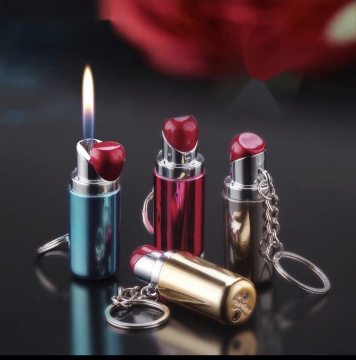 Lipstick Shaped Butane Cigarette Lighter With Keychain