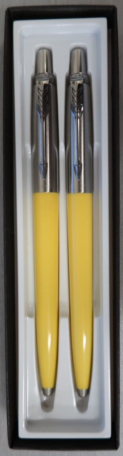 Parker Jotter 2 Ballpoint Pens Stainless Steel & Yellow Black Ink New In Box
