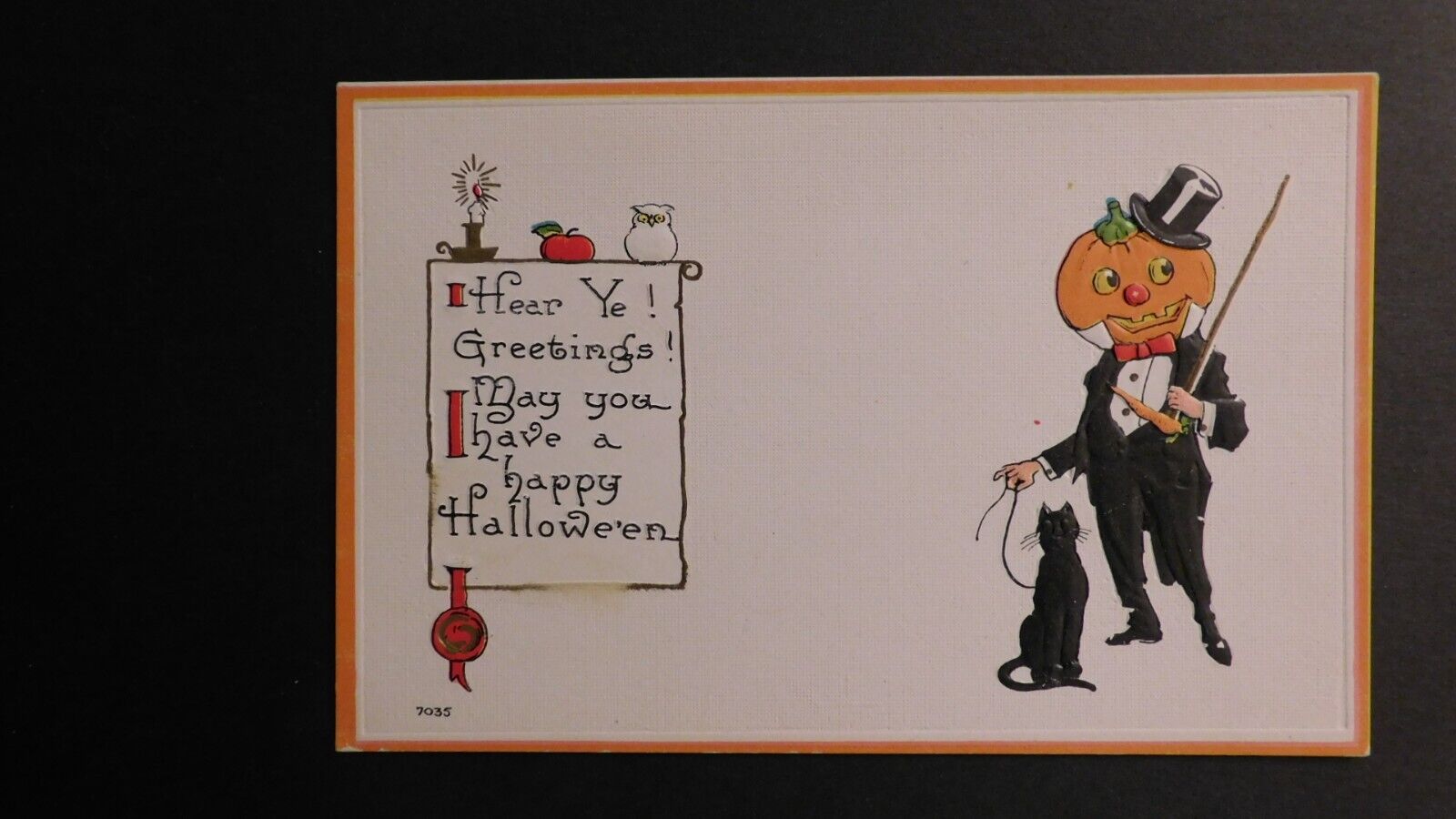 Mint USA Picture Postcard Halloween Pumpkin Fancy Man Greetings Black Cat