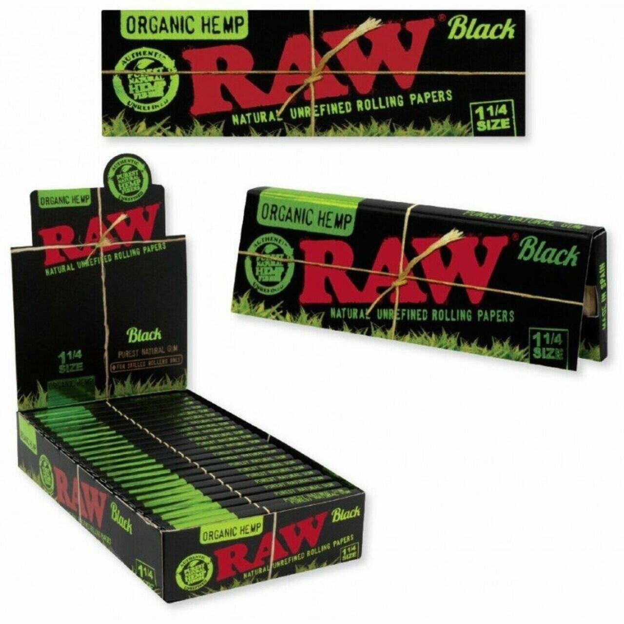 RAW BLACK ORGANIC HEMP 1.25 Rolling Papers 100% Authentic (24 Count Box)