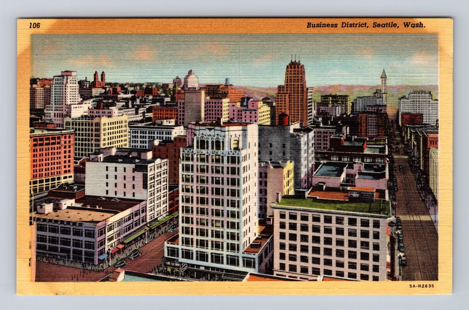 Seattle WA- Washington, Aerial Business District, Antique, Vintage Postcard