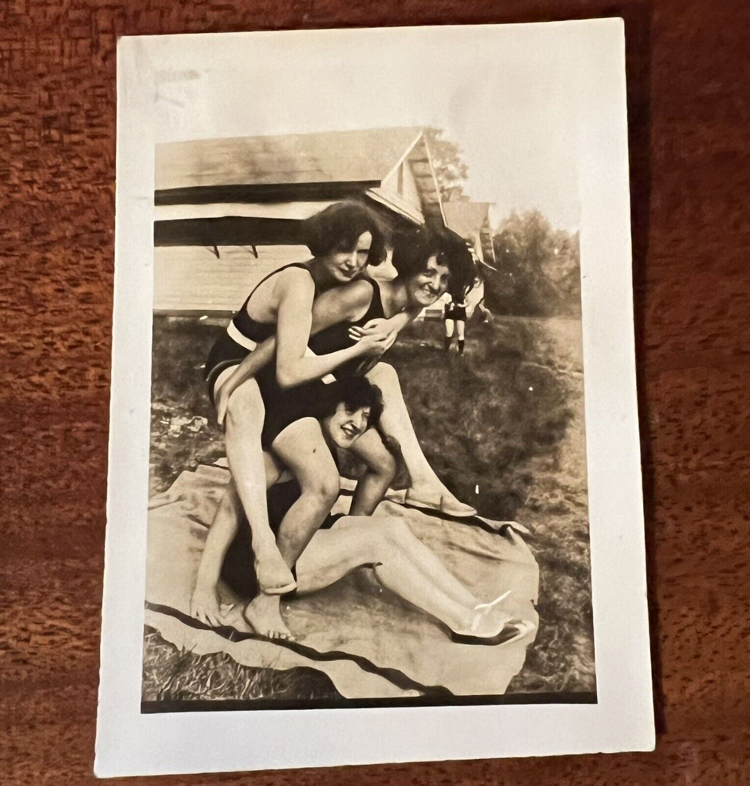 VTG 1920s Snapshot Photo Swimsuit Pretty Brunettes Bathing Beauties Horseplay
