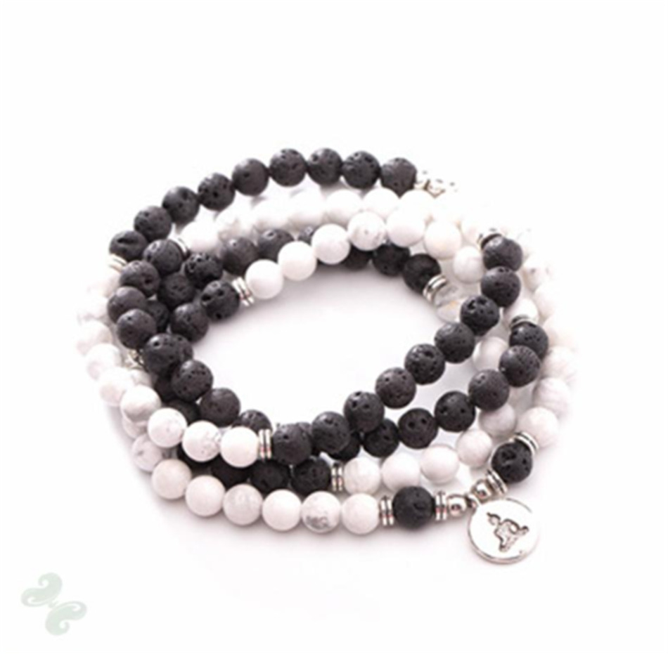 6mm Lava Stone Howlite 108 Beads Gemstone Mala Bracelet Cuff Spirituality