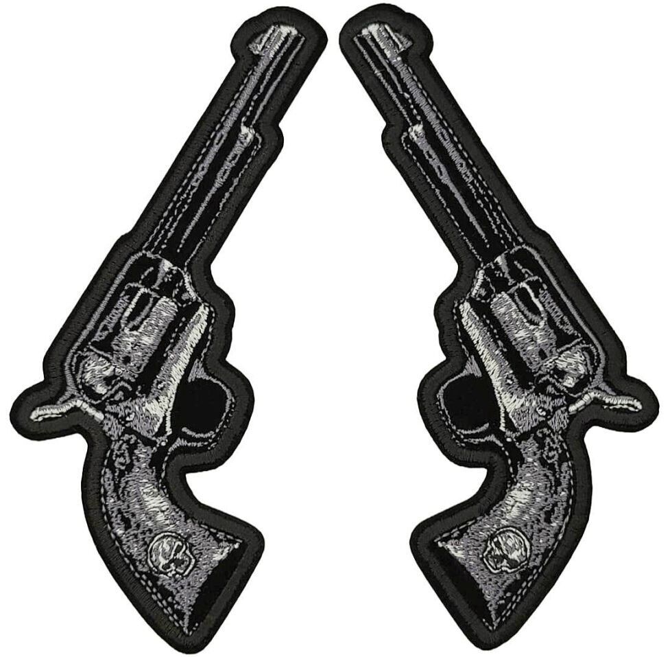 REVOLVER PISTOL LEFT RIGHT 2ND AMENDMENT GUN PATCH ||2PC IRON ON SEW  5\