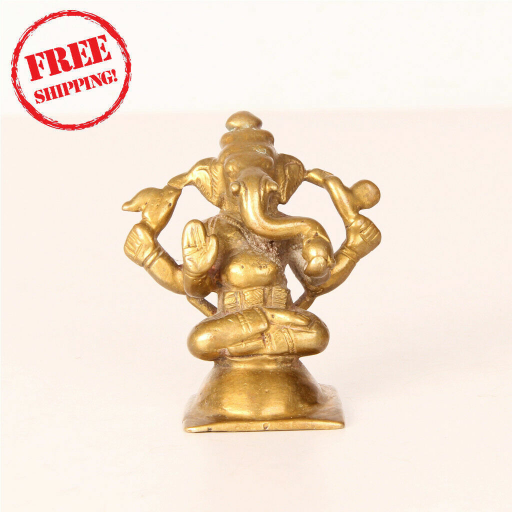 1850\'s Old Vintage Brass Handcrafted Hindu God Ganesha Figure Statue 10788