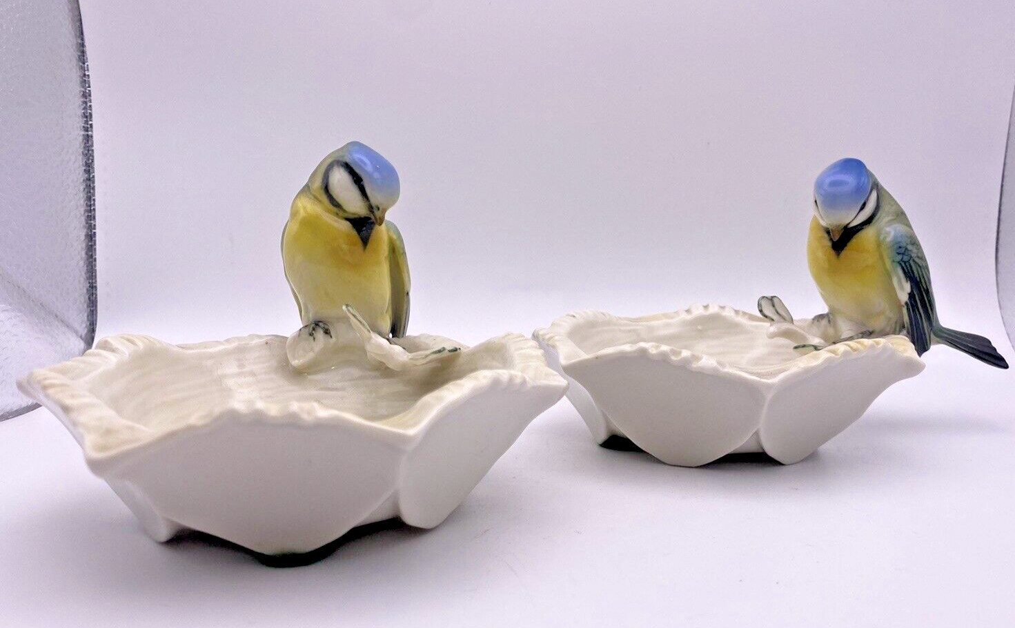 Vintage Rare Karl Ens Blue Tits Porcelain Birds on Dishes Lot of 2